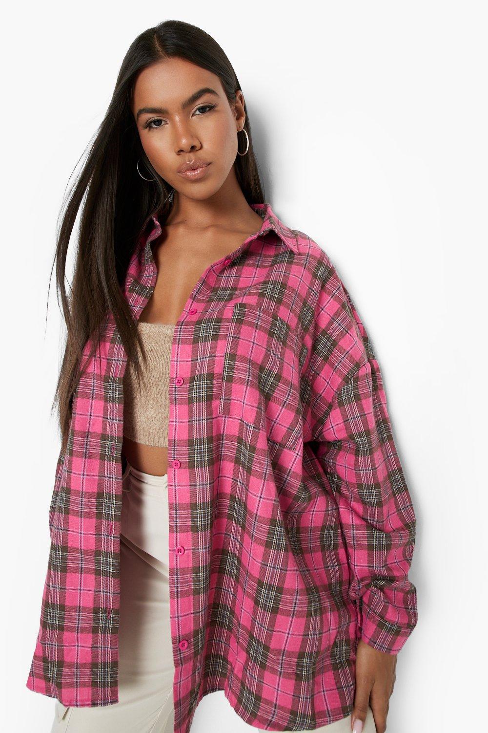 Pink check 2025 shirt womens